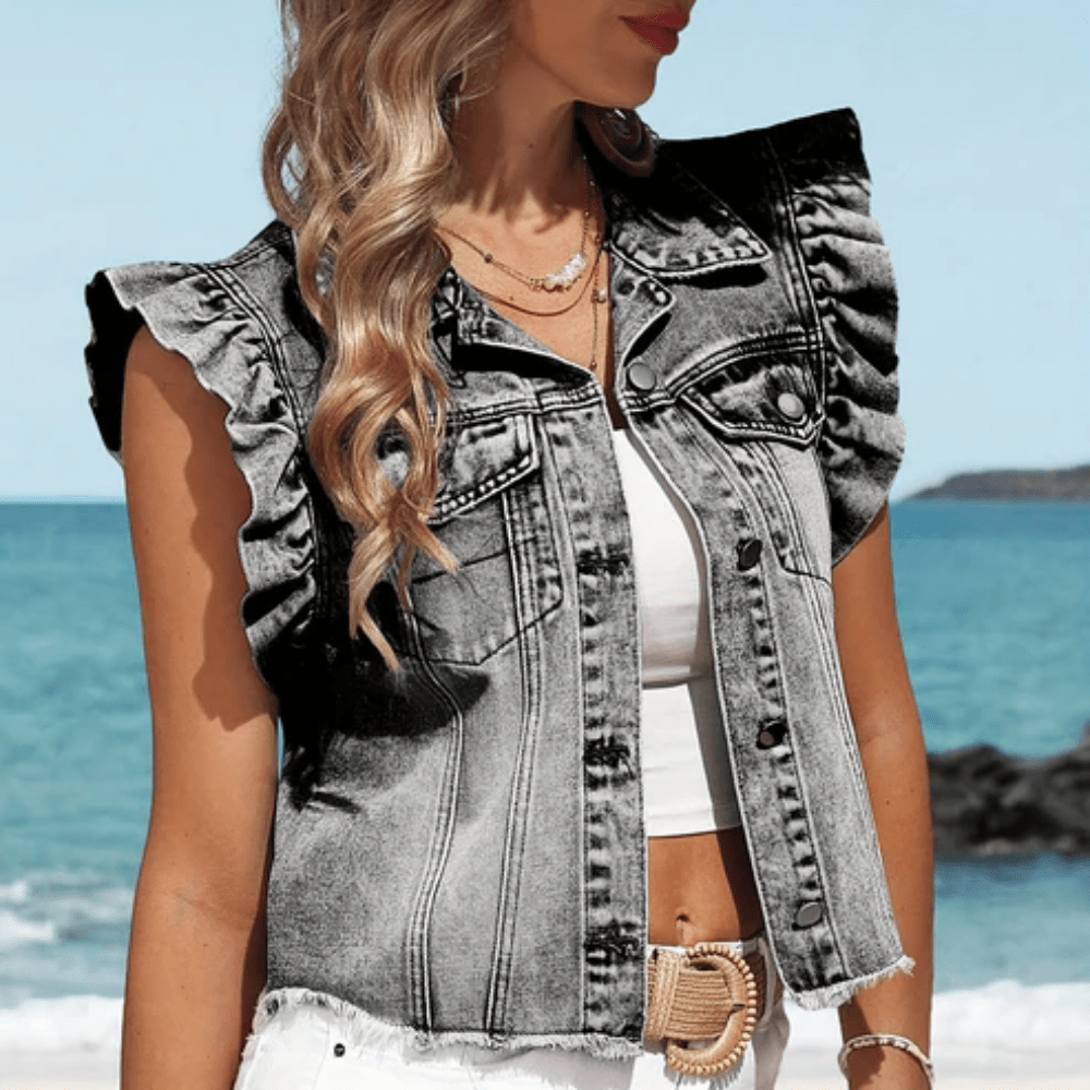 Playful Denim Jacket Ruffle Sleeves