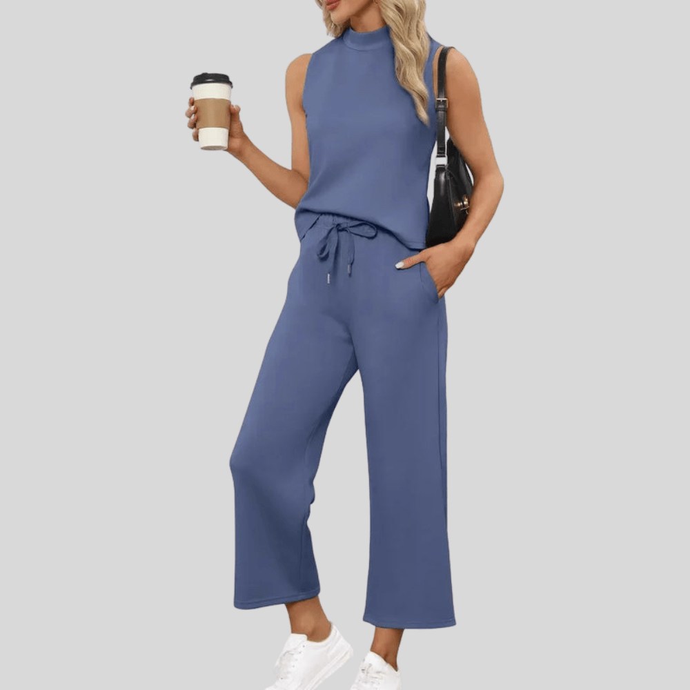 Sleeveless Vest and Wide Leg-Pants Set