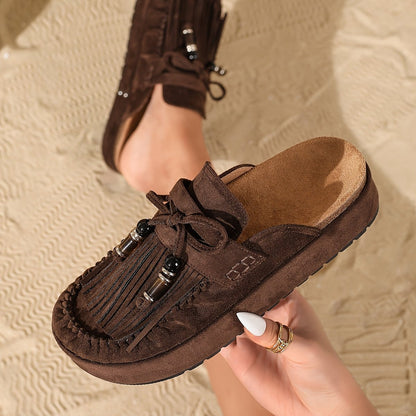 Fringe Bow Mule Slides