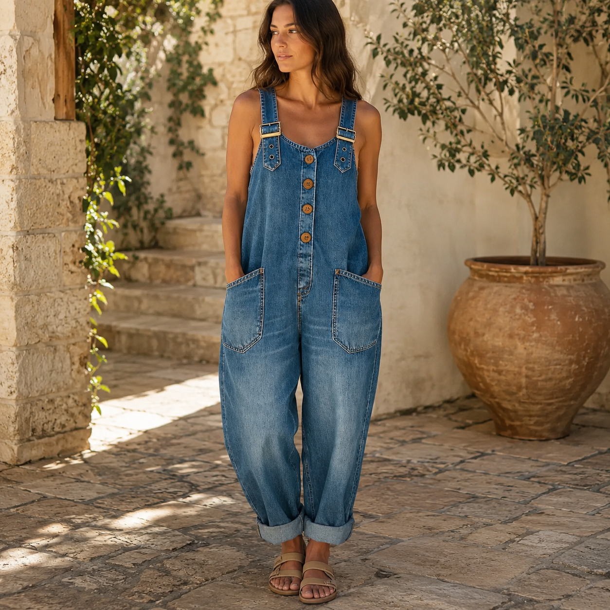 Adjustable Buckle Relaxed Overalls