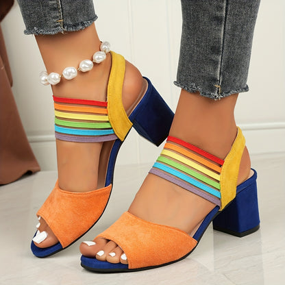 Colorblock Block Heel Sandals