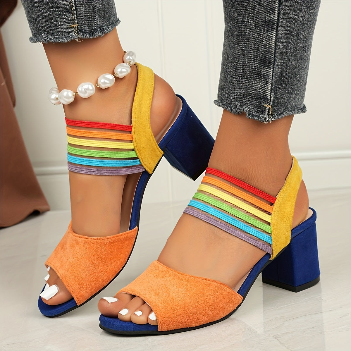 Colorblock Block Heel Sandals