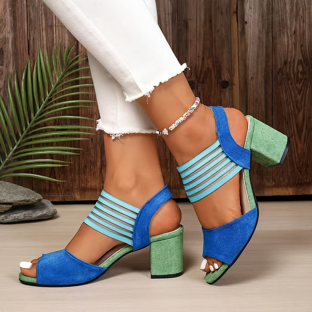 Colorblock Block Heel Sandals