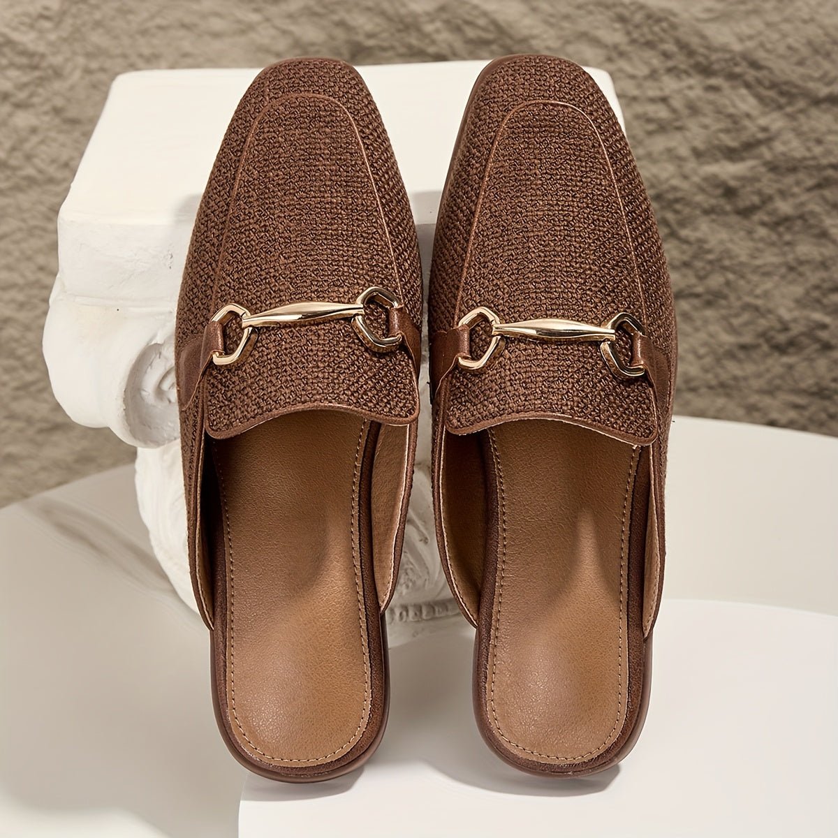 Square Toe Buckle Mule Flats