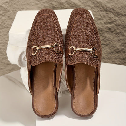 Square Toe Buckle Mule Flats