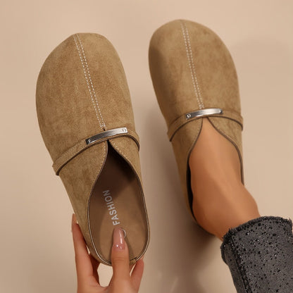 Metallic Buckle Slip On Mule Flats