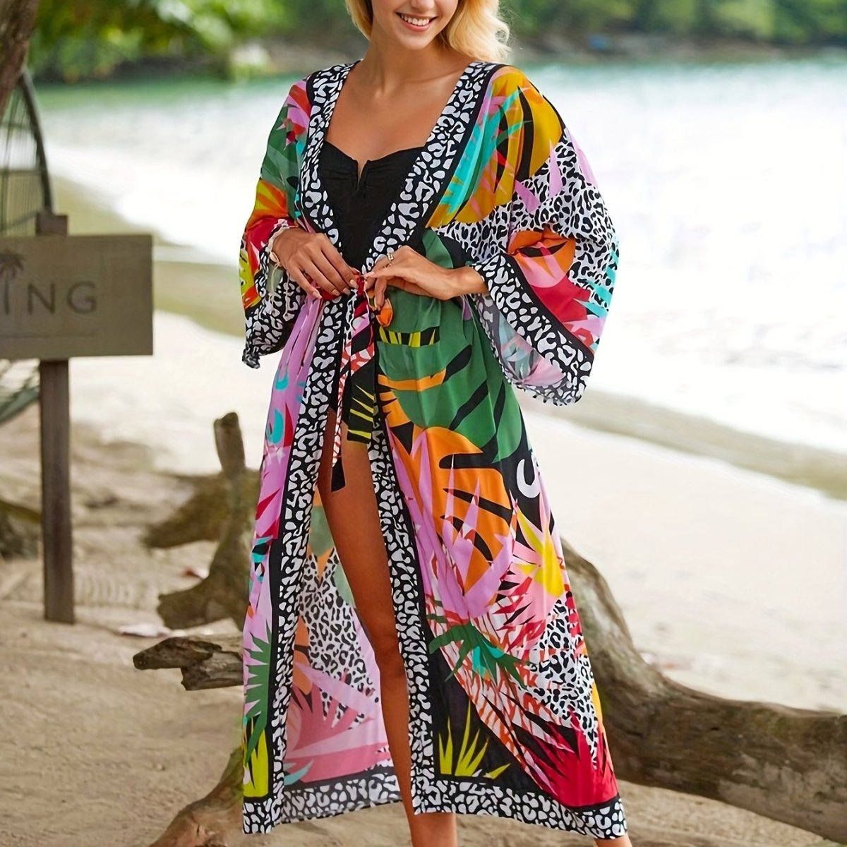 Tropical Kimono Cover Up Maxi Dress