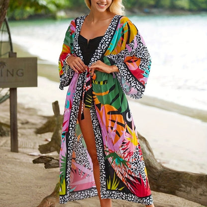 Tropical Kimono Cover Up Maxi Dress