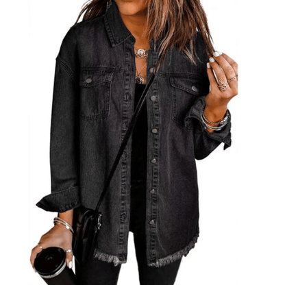 Frayed Denim Oversized Shirt Jacket
