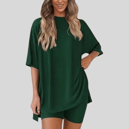 Loose Short Sleeve Top And Shorts Set