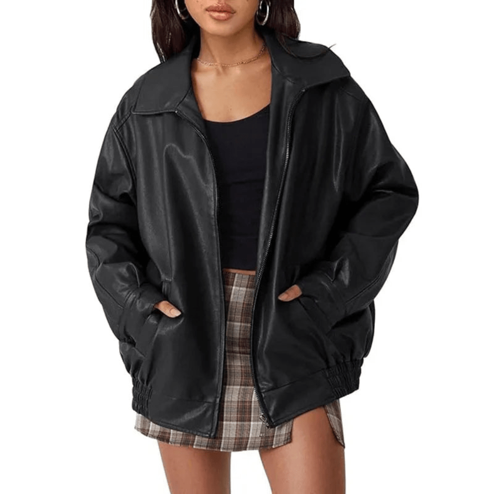 Sleek Leather Jacket Open Back