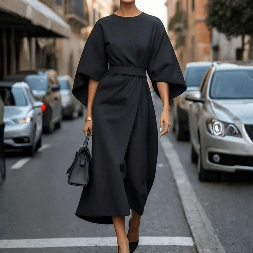 Chic Belted Lantern Sleeve Dress