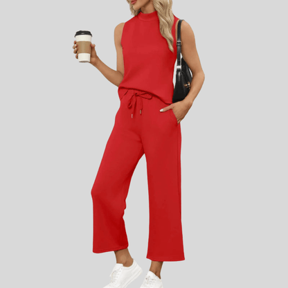 Sleeveless Vest and Wide Leg-Pants Set