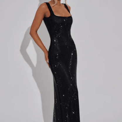 Square Neck Sequin Maxi Dress