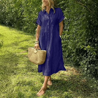 Striped Button Front Midi Dress