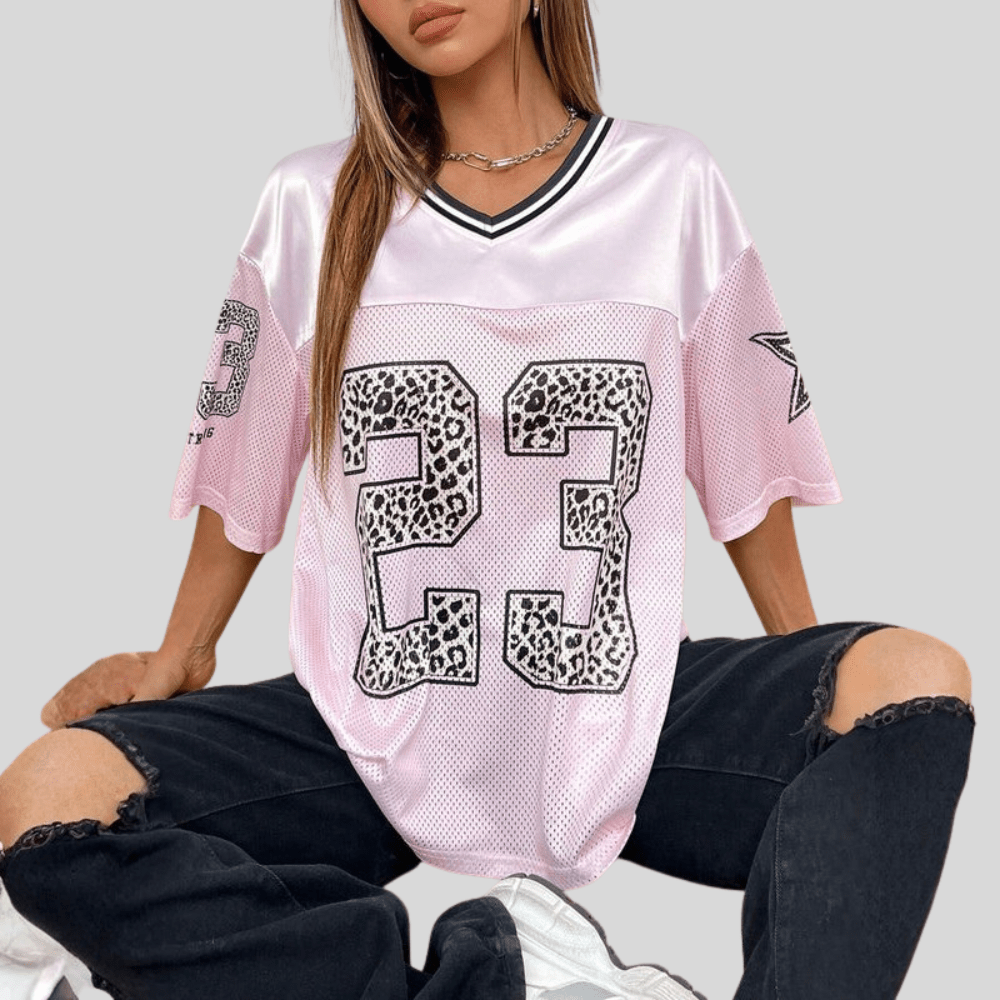 Oversized Animal Print V-Neck Top