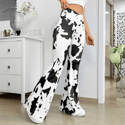 Retro Cowprint Flared Pants