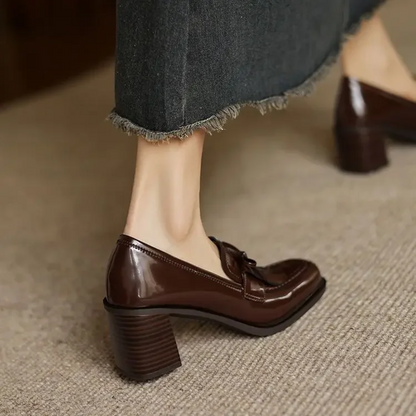 Tassel Bow Loafers with Block Heel