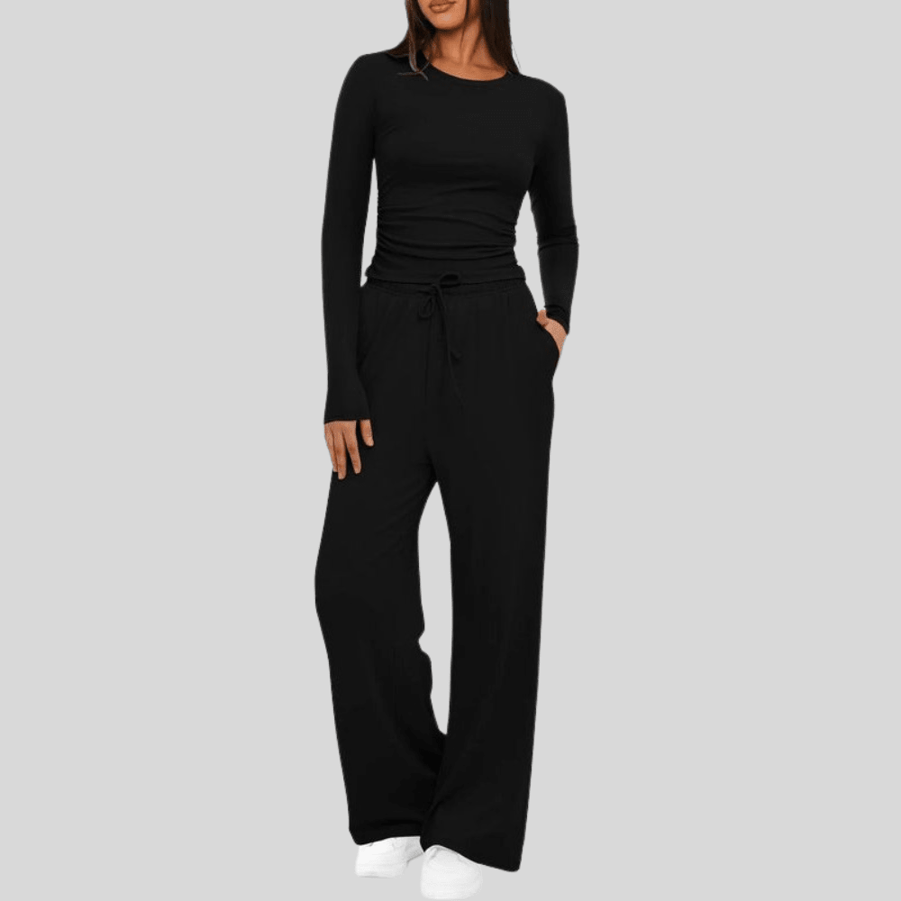 Asymmetrical Long Sleeve Wide Leg Pants Set