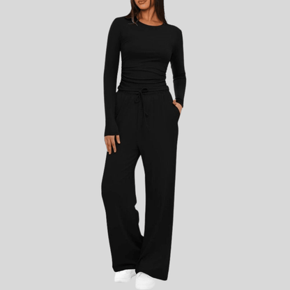 Asymmetrical Long Sleeve Wide Leg Pants Set