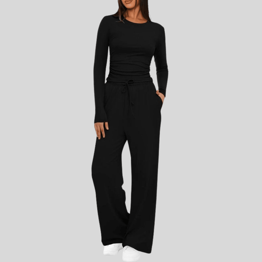 Asymmetrical Long Sleeve Wide Leg Pants Set