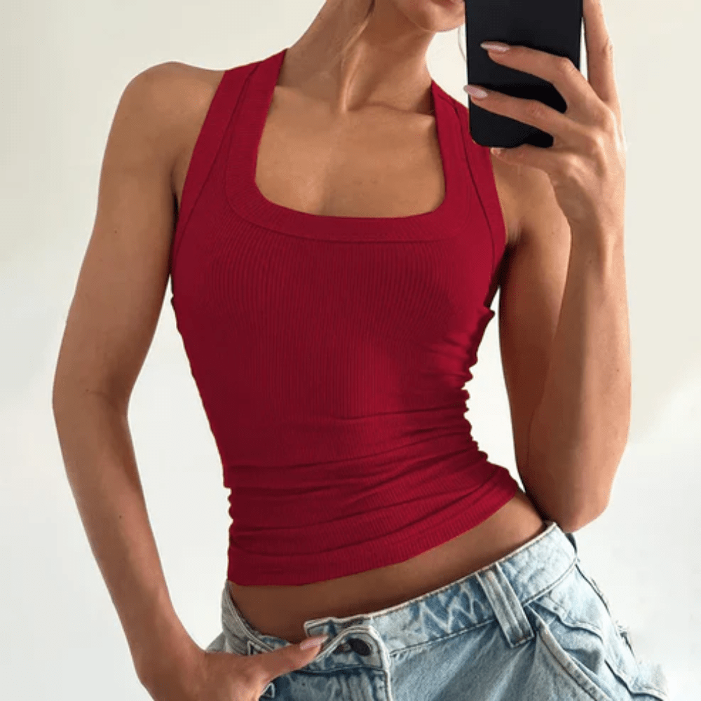 Ribbed U Neck Racer Tank