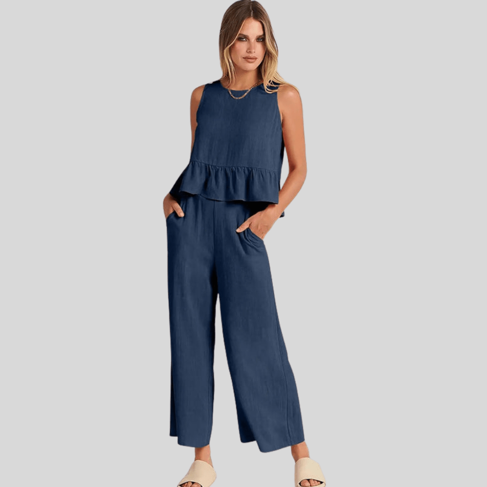 Sleeveless Pleated Vest And Wide Leg Pants Set