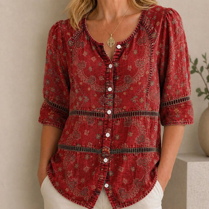 Vintage-Print V-Ausschnitt Top