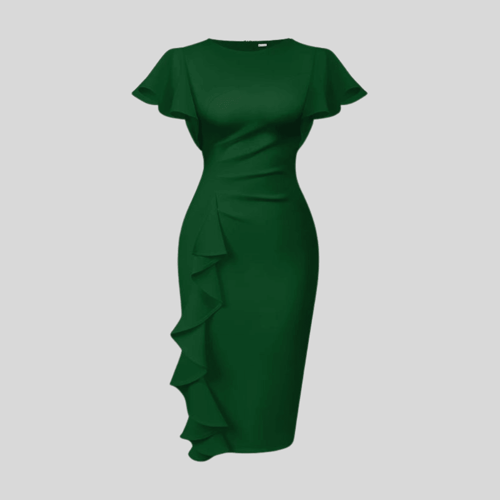 Elegant Ruffle Slim Midi Evening Dress