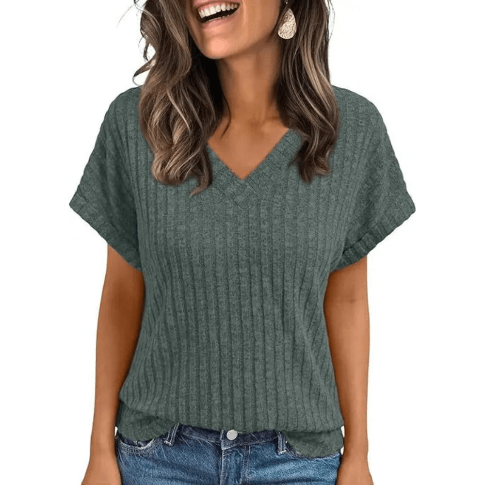 Cozy Textured V Neck Knit Top