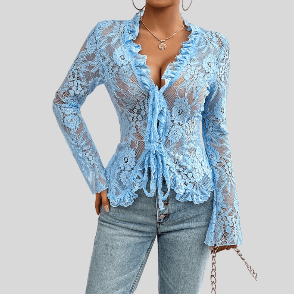 Icy Lace Tie Front Blouse