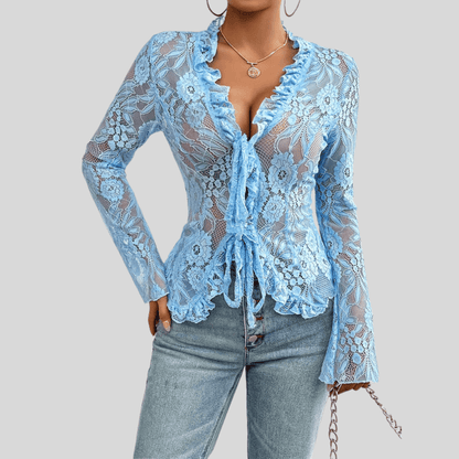 Icy Lace Tie Front Blouse