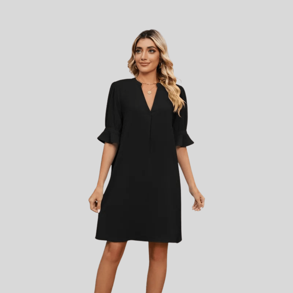 V Neck Pleated Loose Midi Dress