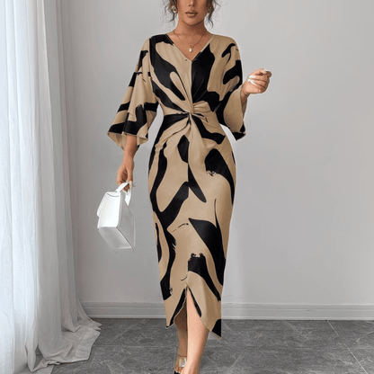 Sculpted Print Twist Midi Dress