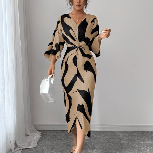 Sculpted Print Twist Midi Dress