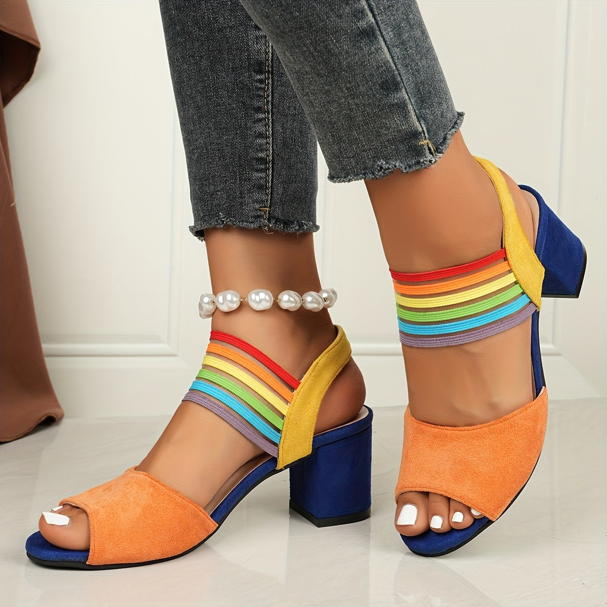 Colorblock Block Heel Sandals