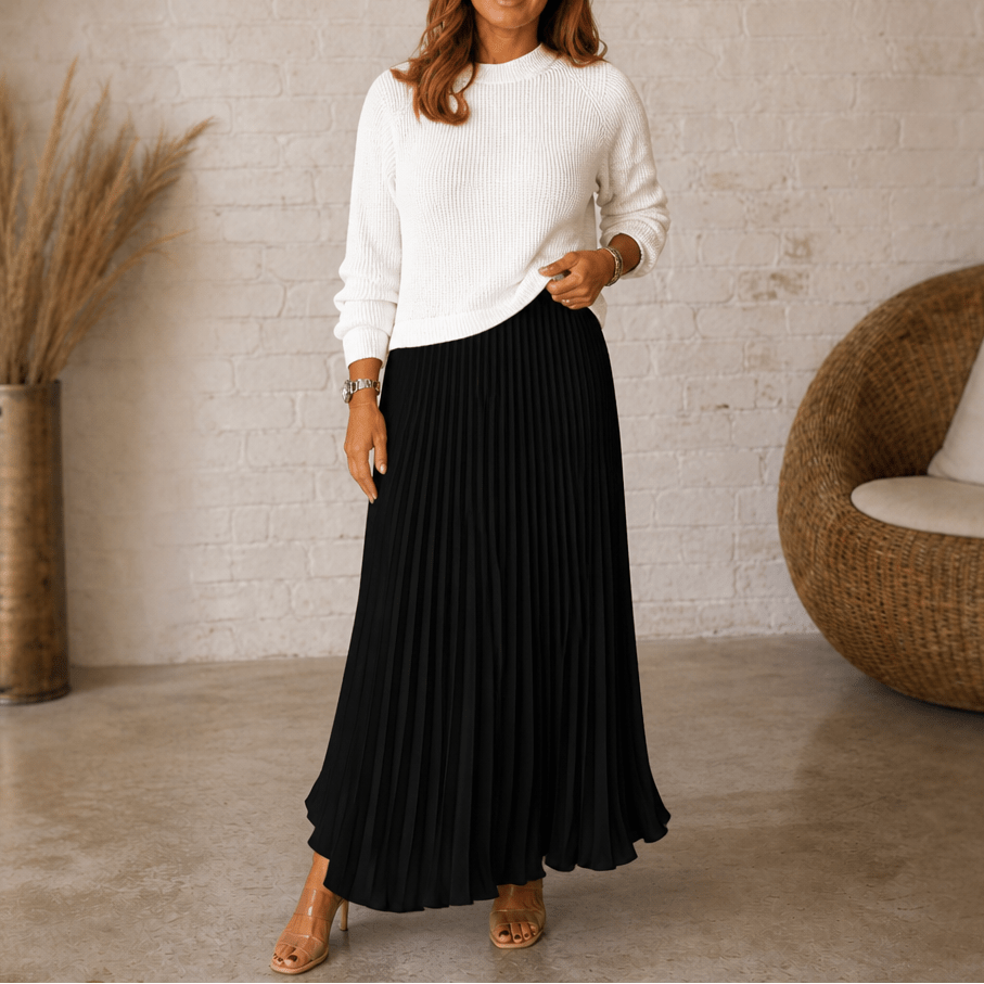 Kira | Women's Knit Pleated Maxi Dress with Flowing Skirt