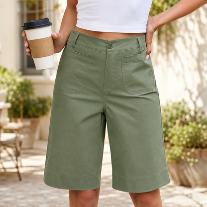 High Waisted Chino Bermuda Shorts