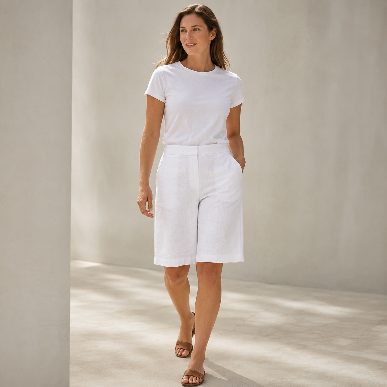 Elastic Waist Knee Length Casual Shorts