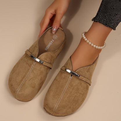 Metallic Buckle Slip On Mule Flats