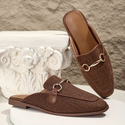 Square Toe Buckle Mule Flats