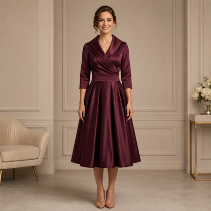 Wrap Neck Pleated Midi Dress