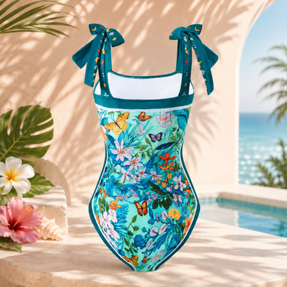Floral Print One-Piece Swimsuit & Sarong Cover-Up Set
