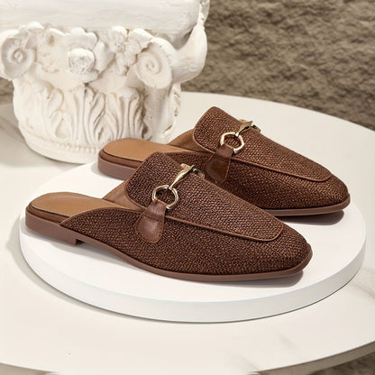 Square Toe Buckle Mule Flats