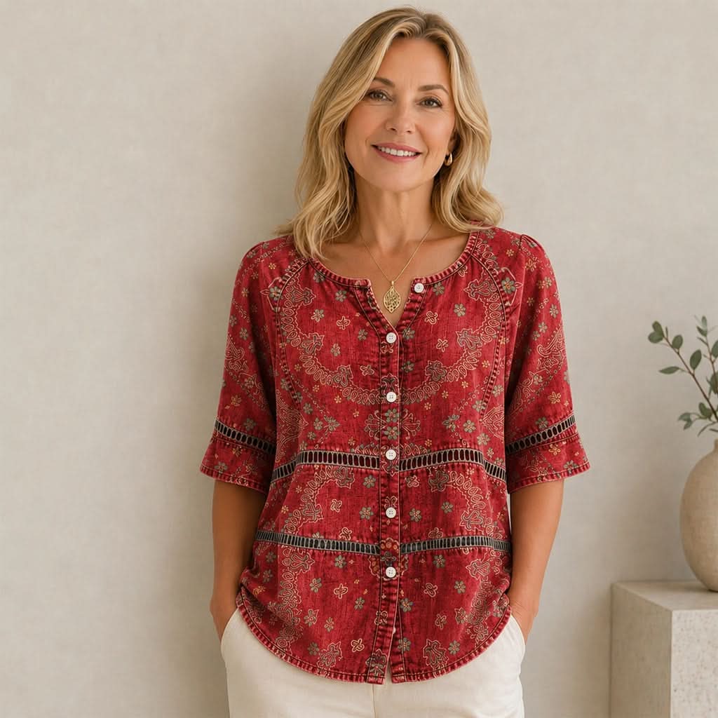 Vintage-Print V-Ausschnitt Top