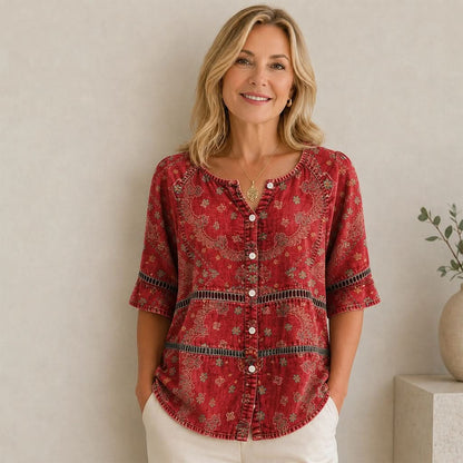 Vintage-Print V-Ausschnitt Top