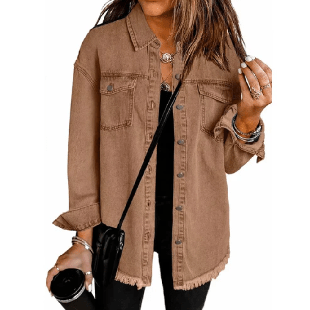 Frayed Denim Oversized Shirt Jacket