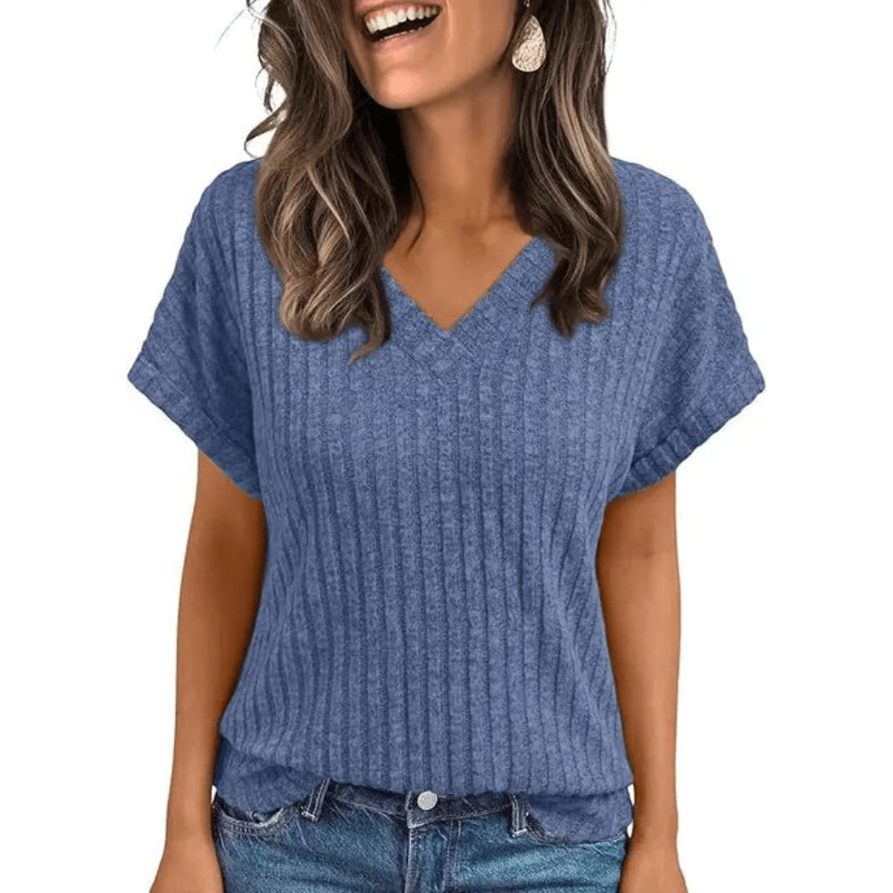 Cozy Textured V Neck Knit Top
