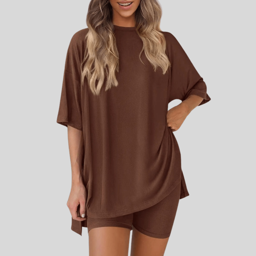Loose Short Sleeve Top And Shorts Set