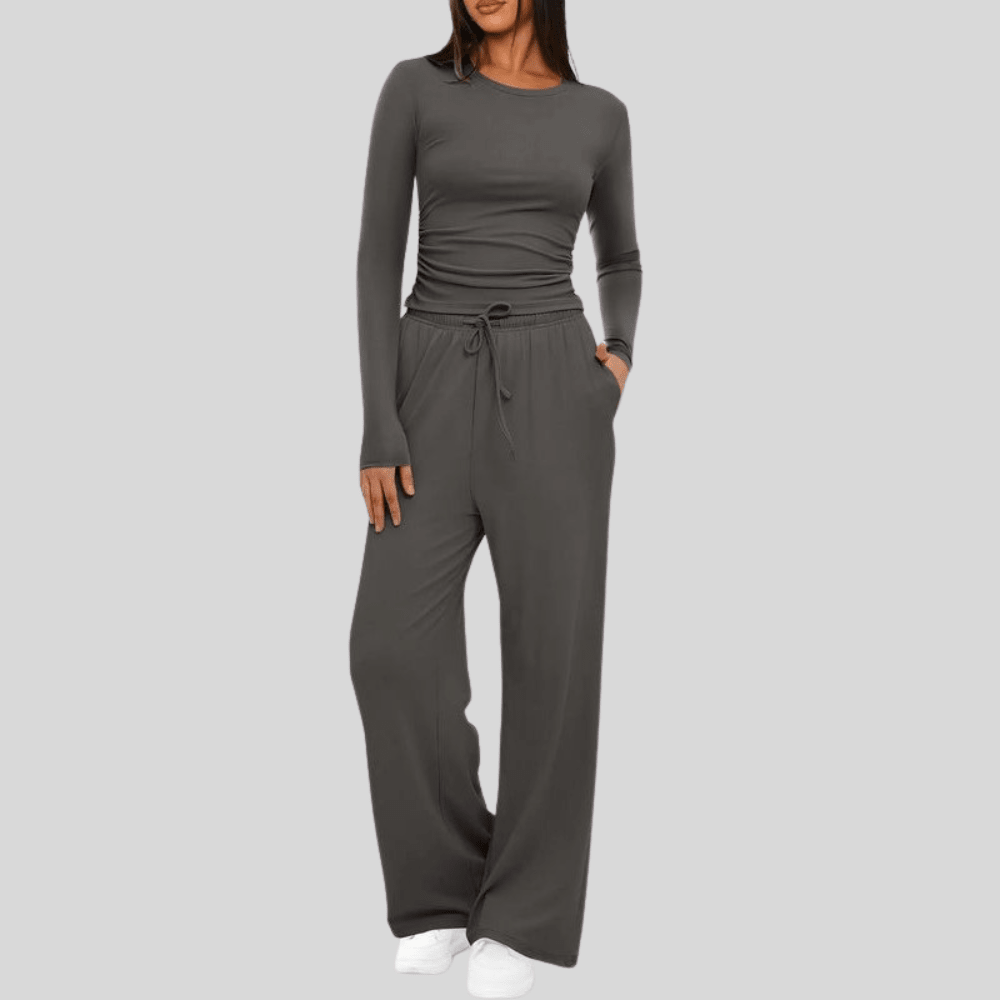 Asymmetrical Long Sleeve Wide Leg Pants Set